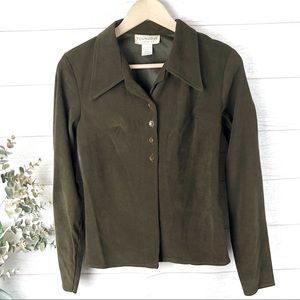 YOUNIQUE Olive Green Half Button Down Shirt